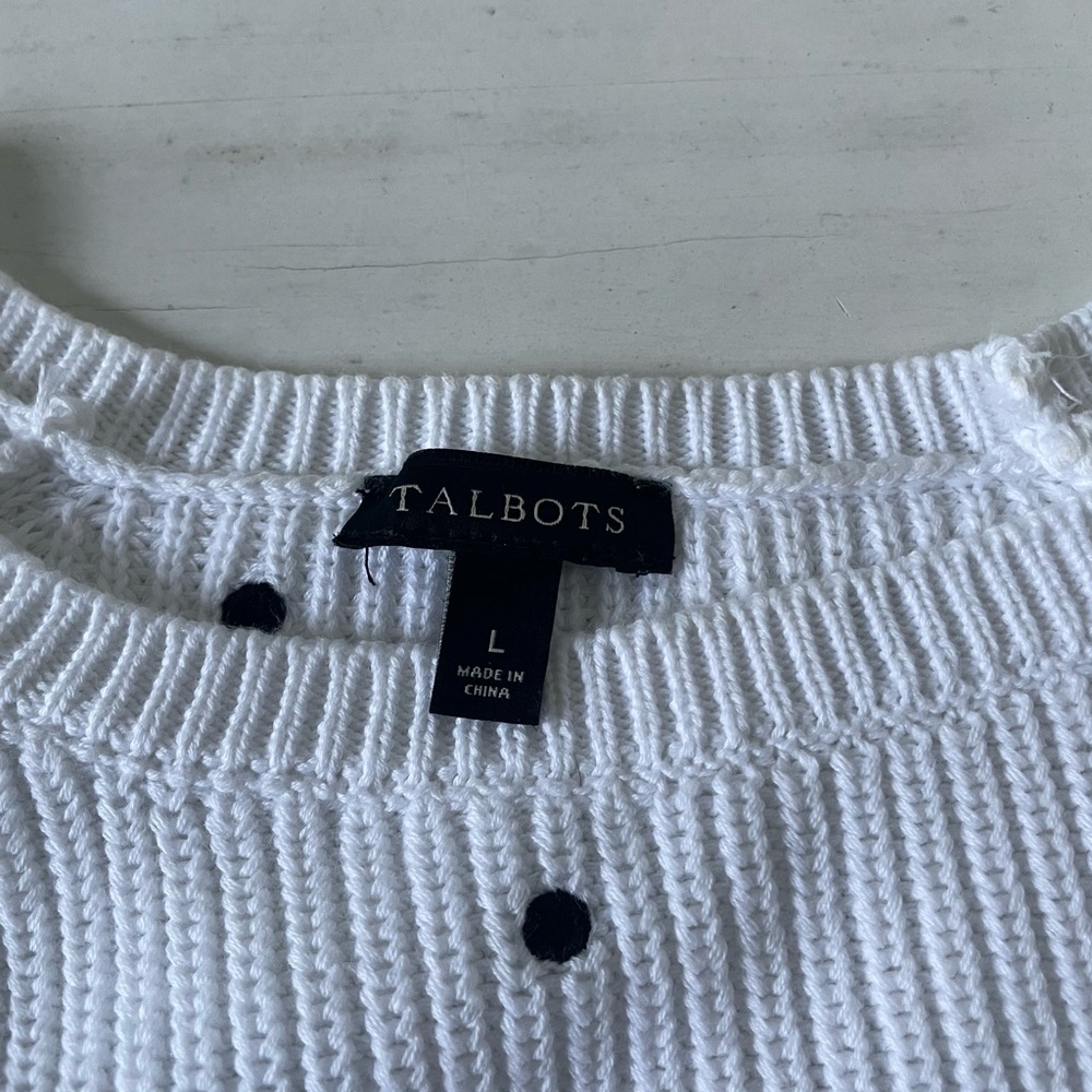 Women’s Talbots White Sweater with Black Polka Dots - Picture 2 of 3